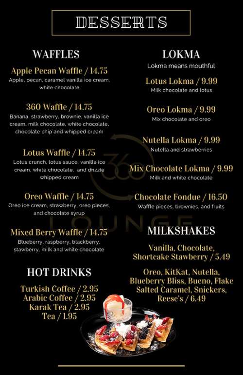 360 Lounge menu in Bedford, Nova Scotia, Canada