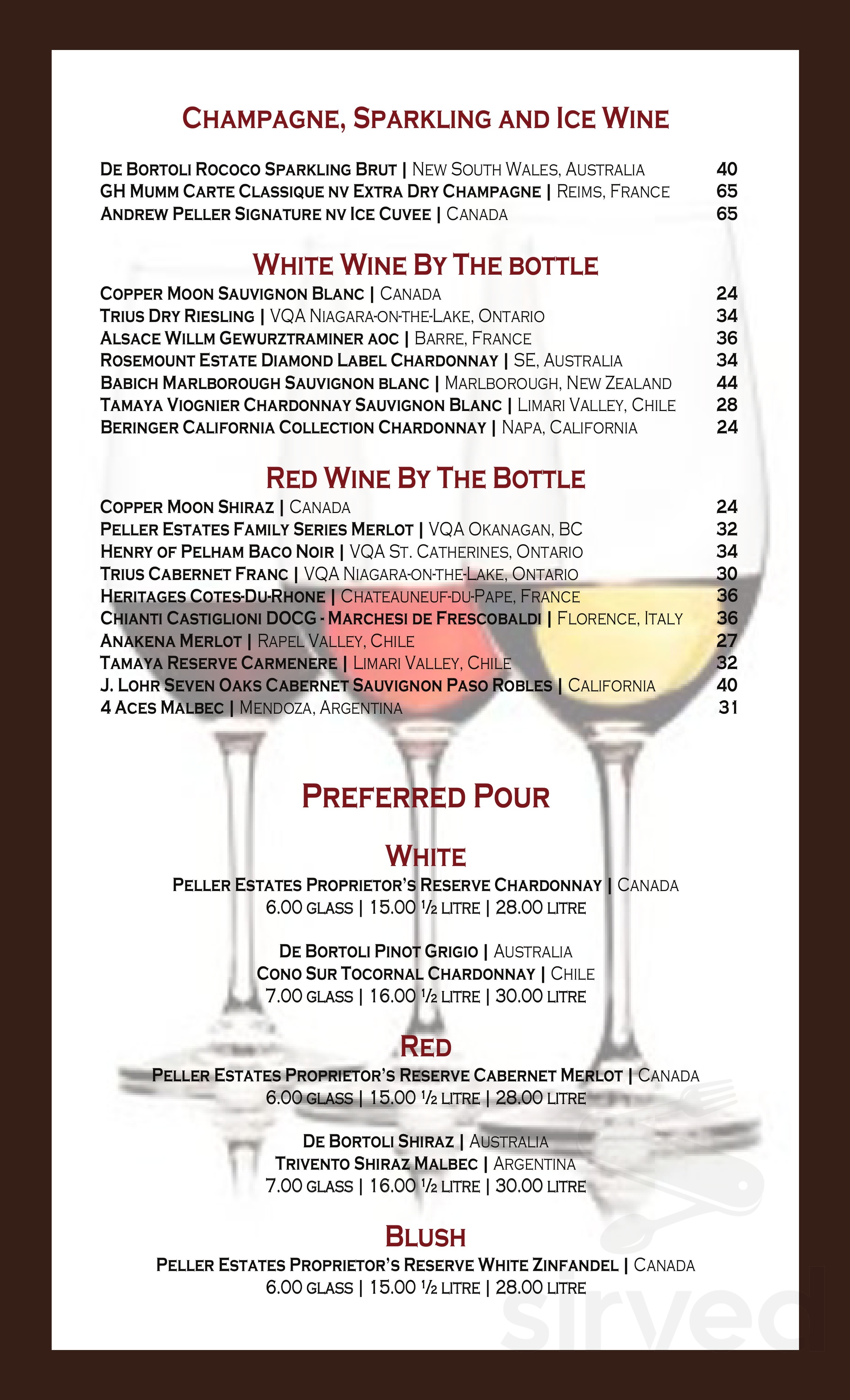 Menu for The Rib Room in Winnipeg, MB | Sirved