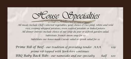 Menu for The Rib Room in Winnipeg, MB | Sirved