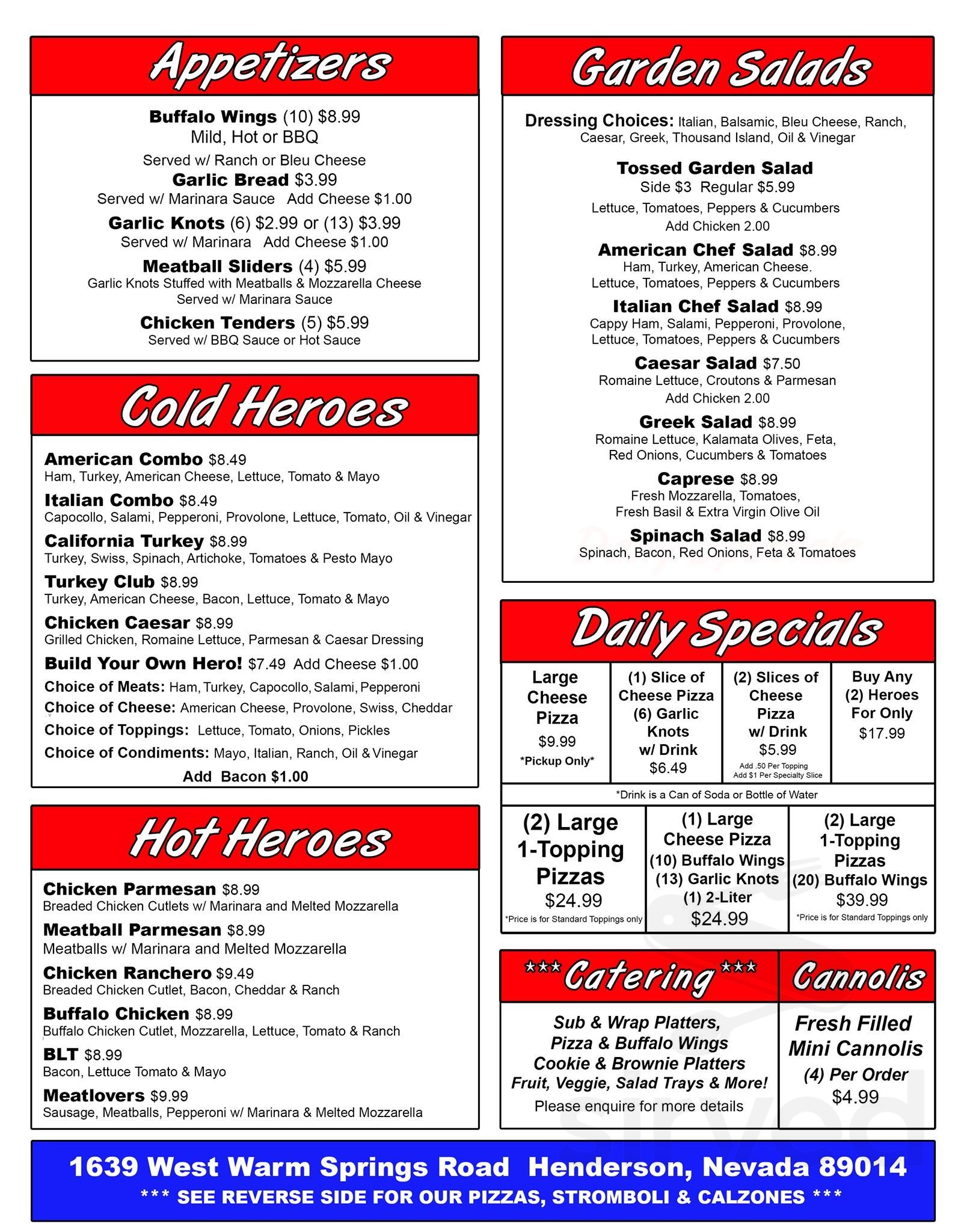 Pizza Heroes menu in Henderson, Nevada, USA