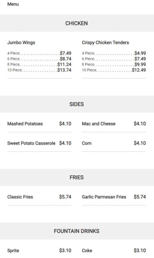 FresqO Wings menu in Woodstock, USA