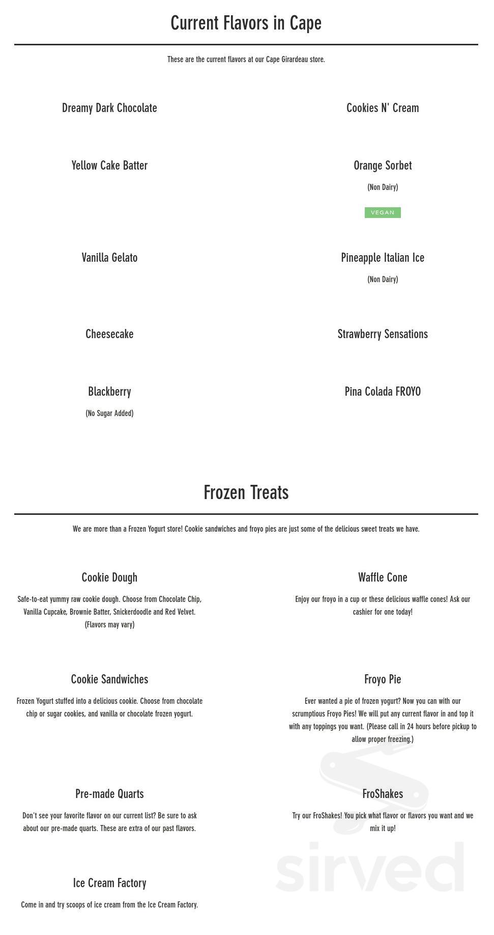 Menu for Simply Swirled in Cape Girardeau, Missouri, United States